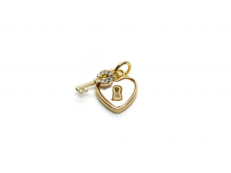 Подвеска сердце замочек с ключиком; цвет золото, размер 12мм