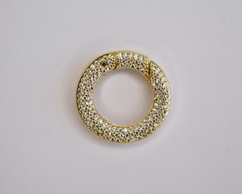 Карабин-бейл кольцо с фианитами цвет золото 25мм