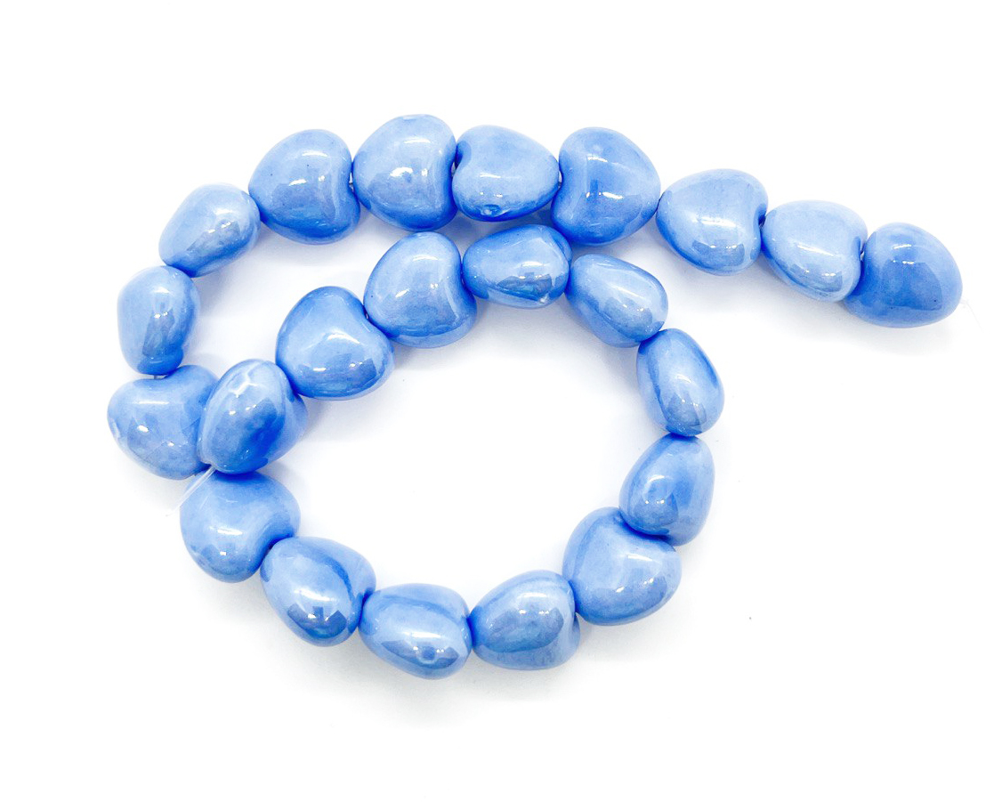 Бусины керамические сердечки цвет синий размер 15,5*12*11мм