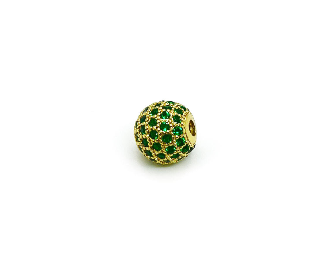 Ювелирная бусина Шар с зелеными фианитами цвет золото размер 8мм, 10мм