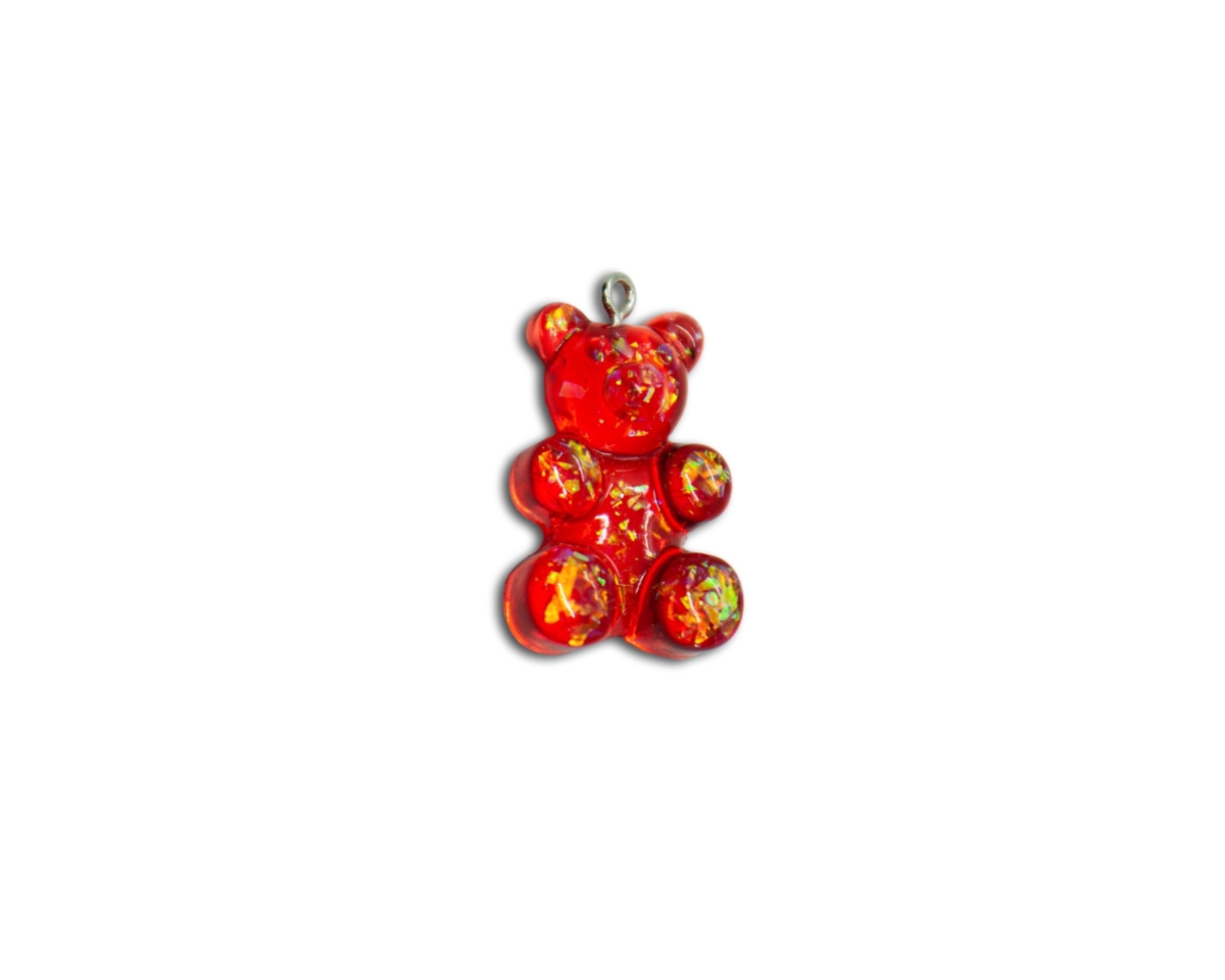 Мишка "мармеладный" красный с блестками одна пара(две штуки) 30*19мм
